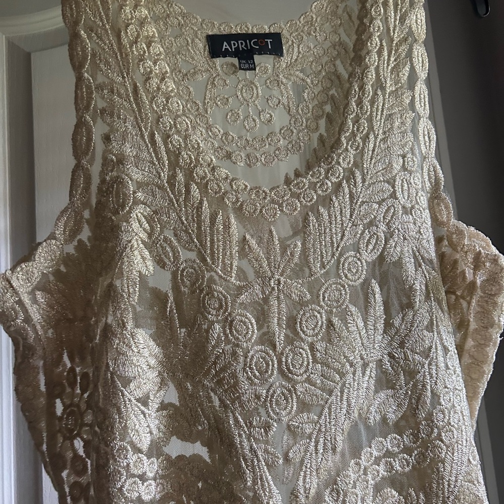 APRICOT Sheer Metallic Sparkle Embroidered Tank Top Fairy Whimsigoth Boho | Sz M - Picture 11 of 16